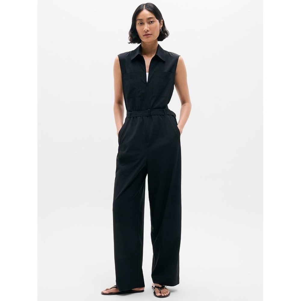 Athleta Brooklyn Heights Wide Leg Jumpsuit Womens 12 Petite Utility Athleisure